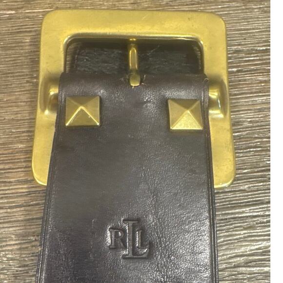 Designer x Lauren Ralph Lauren Dual Strap  Leather Stud Belt Chocolate Small